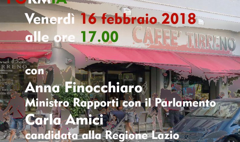 VENERDI’ 16 FEBBRAIO 2018, ORE 17: AL CAFFE’ TIRRENO CARLA AMICI E IL MINISTRO ANNA FINOCCHIARO